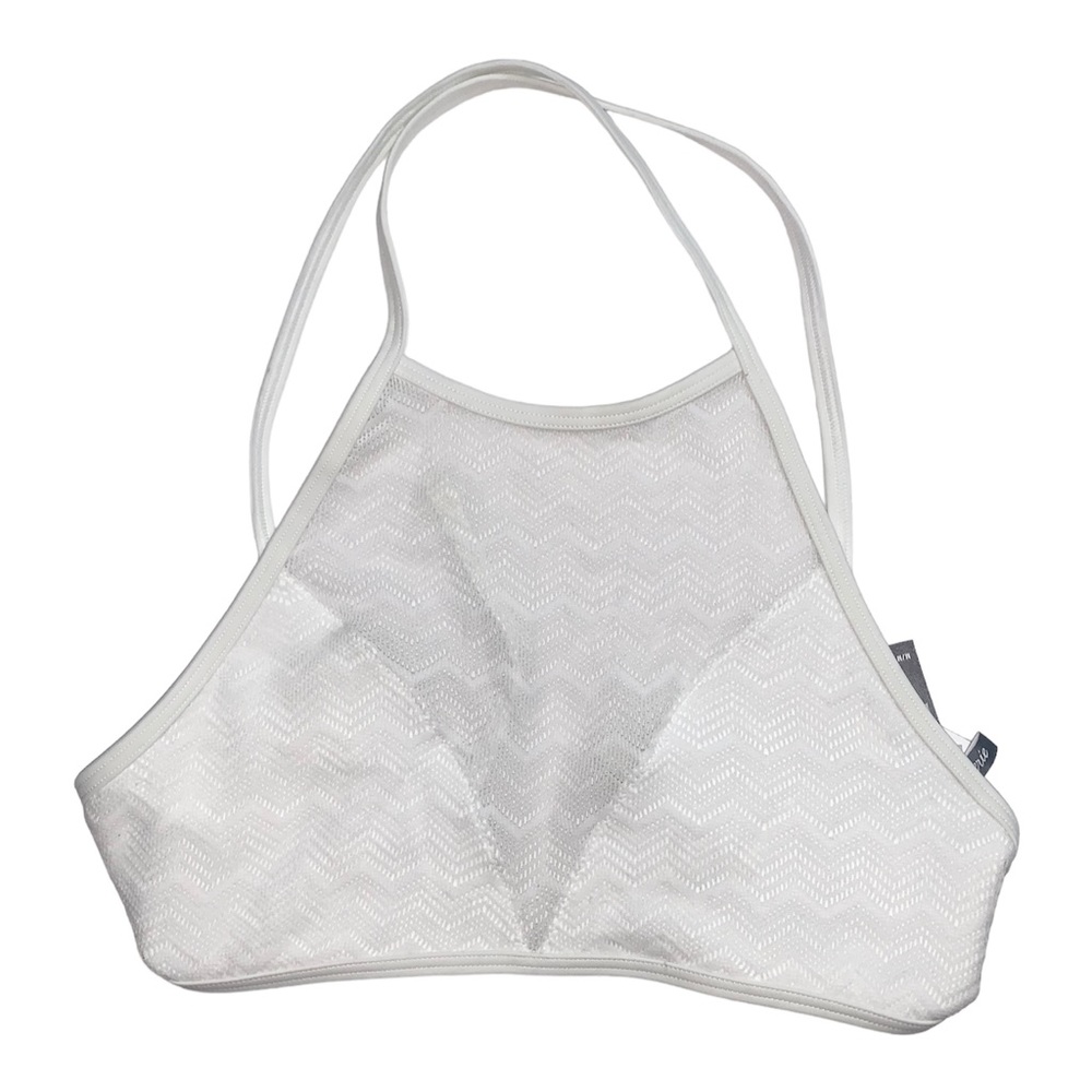 Aerie White Lace Front Halter Bikini Top
